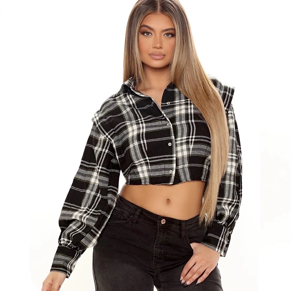NWT ZARA Flannel cropped topSz Large